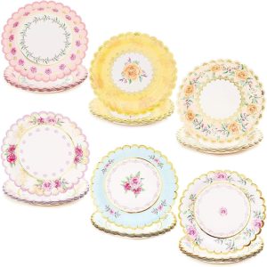 48 Floral Paper Plates Vintage Tea Party Supplies Wedding Bridal Baby Shower 7in – 9″ X 9″  |  Plates Dinnerware Pink