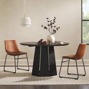 48 inch Round Solid Wood Pedestal Dining Table  |  Kitchen and Dining Tables Kitchen & Dining Tables Beige, Black, Brown