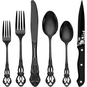 48 Pcs Black Silverware Set,Silverware Set for 8  |  Flatware Dinnerware Black