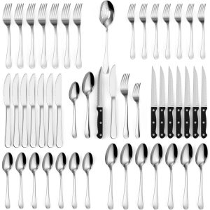 49 Piece Stainless Steel Flatware Silverware Set  |  Flatware Dinnerware Black, Gold, Silver