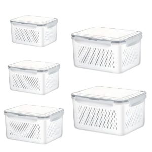 5 Pcs Fridge Fruit Veg Containers with Lids & Colanders  |  Food Storage Containers Food Storage Containers Clear