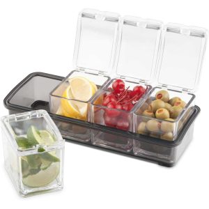 5 Piece Bar Caddy for Bar Garnishes – 10 x 4 x 3.1 inch  |  Food Storage Containers Food Storage Containers Black, Clear