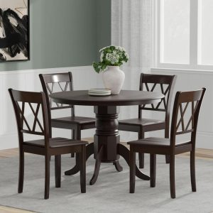 5-Piece Dining Set, 42″ Round Pedestal Table and Double X-Back Chairs  |  Kitchen and Dining Sets Kitchen & Dining Sets Black, Brown, Multi, White