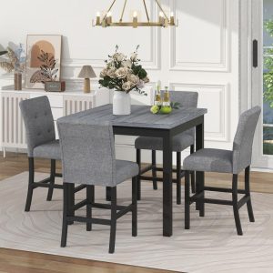 5-Piece Dining Table Set with 4 High-Back Chairs  |  Kitchen and Dining Sets Kitchen & Dining Sets Black