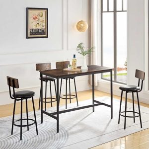 5-Piece Industrial Bar Set, 4 PU Bar Chairs & 1 Table, Brown  |  Bar Tables Bar Tables Bar Tables