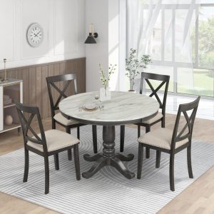 5 Pieces Dining Table and Chairs Set for 4 Persons  |  Kitchen and Dining Sets Kitchen & Dining Sets Grey, White