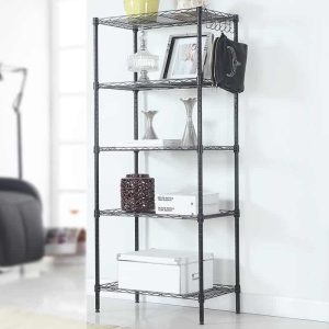 5-Shelf Adjustable Floor Standing Carbon Steel Storage Rack Black  |  Pantry Organizer Kitchen Storage Black