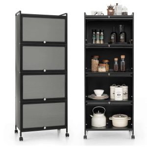 5-Tier Kitchen Baker’s Rack Storage Cabinet Mobile Microwave – See Details  |  Pantry Cabinets Kitchen Furniture Black