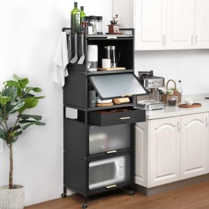 5 Tier Kitchen Organizer Shelf Cabinet – 27.6”  |  Pantry Cabinets Kitchen Furniture Black