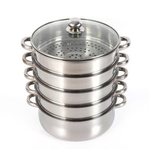 5 Tier Stainless Steel Steamer with Glass Lid  |  Slow Cookers Kitchen Appliances Silver