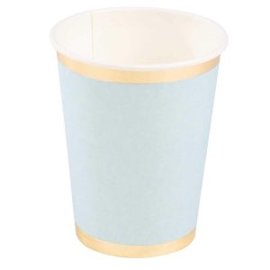 50-Pack 9oz Disposable Blue Paper Cups, Light Blue with Gold Foil, Baby Shower  |  Cups Cups Blue