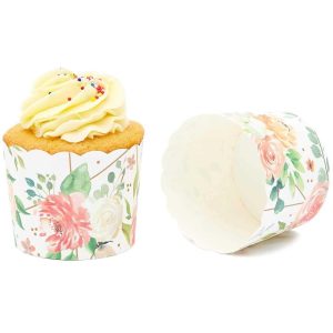 50x Floral Design Cupcake Wrappers for Wedding Party, Baking Muffins, Watercolor  |  Kitchen Tools Kitchen Tools Green, Red, White