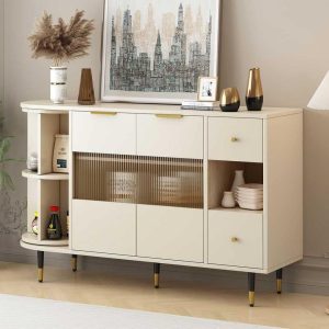 51″ Modern Rotating Buffet Cabinet with 2 Doors and 2 Drawers – Ample Storage  |  Buffets and Sideboards Buffets & Sideboards Beige, Black, Blue, Grey