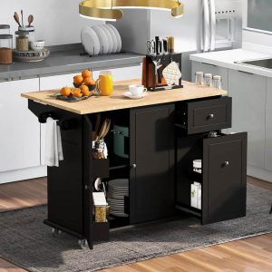 53.9 “W Modern Versatile Kitchen Island with Drop Leaf and 3 Drawer Cabinets  |  Kitchen Carts Kitchen Carts Black, Grey, White