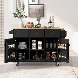 53-inch Width Kitchen Island with Drop-Leaf Countertop  |  Kitchen Carts Kitchen Carts Black, Blue, White