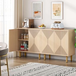 58 In Sideboard Buffet Cabinet with Doors Freestanding Storage Cabinet  |  Buffets and Sideboards Buffets & Sideboards Beige, Grey, Red, White