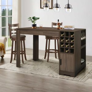 59-Inch Classic Farmhouse Counter Height Dining Table with Wine Storage – Walnut Brown Finish  |  Bar Tables Bar Tables Bar Tables