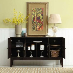 59″ Wide 4-Door Buffet Cabinet TV Console Table  |  Buffets and Sideboards Buffets & Sideboards Brown