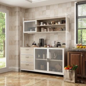 59″W Kitchen Cabinet Pantry with Sleek Design & Ample Storage – 59″W 68.5″H  |  Pantry Organizer Kitchen Storage Brown