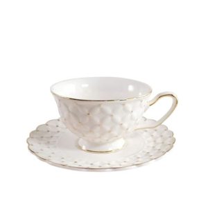 6 oz Tea Cup & Saucer Gold Dots  |  Cups Cups Cups