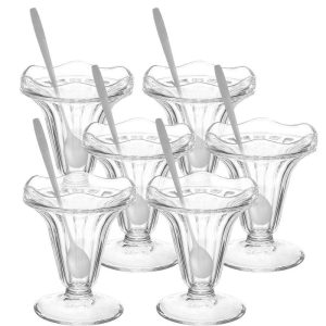 6 Pcs Sundae Glass Cups with Stainless Steel Spoons  |  Cups Cups Clear