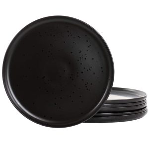 6 Piece 10.5 Inch Round Stoneware Dinner Plate Set in Pepper  |  Plates Dinnerware Black