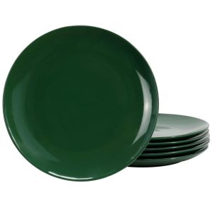 6 Piece 10.5 Inch Stoneware Dinner Plate Set in Hunter Green  |  Plates Dinnerware Green