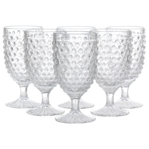 6 Piece 14.2oz Clear Glass Hobnail Goblet Drinkware Set – 3.5×3.5×6.75  |  Wine Glasses Dinnerware Clear