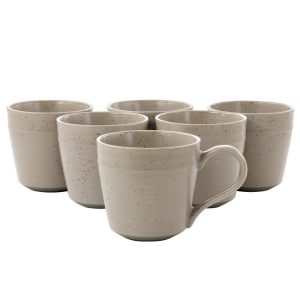 6 Piece 15 Ounce Stoneware Mug Set in Mocha  |  Mugs Dinnerware Brown