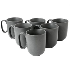 6 Piece 15oz Reactive Glaze Stoneware Mug Set in Truffle Grey  |  Mugs Dinnerware Grey