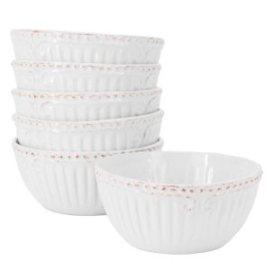 6 Piece 6 Inch Stoneware Embossed Cereal Bowl Set in White  |  Bowls Bowls Bowls