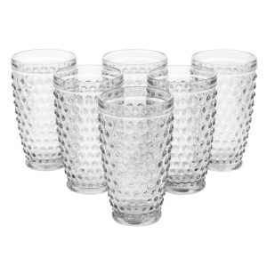 6 Piece Hobnail Handmade Glass Tumbler Set in Clear  |  Drinking Glasses Dinnerware Clear