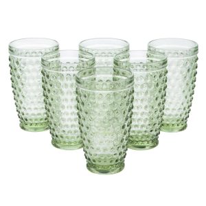 6 Piece Hobnail Handmade Glass Tumbler Set in Green  |  Drinking Glasses Dinnerware Drinking Glasses