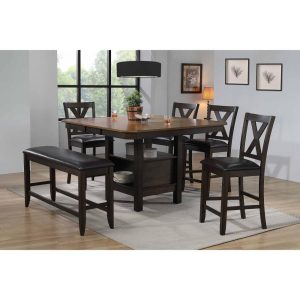 6 Piece Pub Table Set with storage  |  Kitchen and Dining Sets Kitchen & Dining Sets Brown