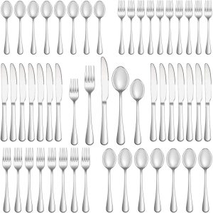 60 Pcs Silverware Set, Stainless Steel Flatware Set Service for 12, Include Fork Knife Spoon Set  |  Flatware Dinnerware Black, Silver