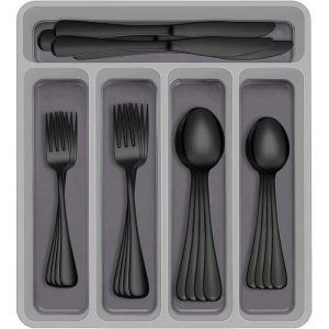 60-Piece Black Silverware Set with Stainless Steel Flatware for 12  |  Flatware Dinnerware Black