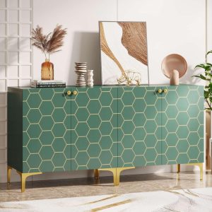 63” Modern Accent Storage Cabinet with Metal Legs for Living Room Bedroom Kitchen Dining Room  |  Pantry Cabinets Kitchen Furniture Gold, Green, White