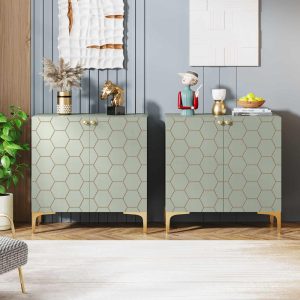 63” Modern Accent Storage Cabinet with Metal Legs for Living Room Bedroom Kitchen Dining Room  |  Pantry Cabinets Kitchen Furniture Green, White