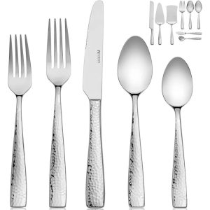 68-Piece Hammered 18/10 Stainless Steel Silverware Cutlery Set  |  Flatware Dinnerware Flatware