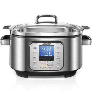 6Qt Slow Cooker, Programmable Cooker, Rice Cooker, Yogurt Maker, Delay Start, Steaming Rack and Lid, Adjustable Temp&Time  |  Slow Cookers Kitchen Appliances Black