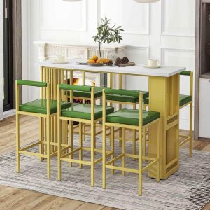 7-Piece 63-Inch Wide Counter Height Console Bar Table and 6 Stools Set  |  Bar Tables Bar Tables Bar Tables