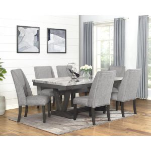 7-Piece Rectangle Dining Set with Upholstered Chairs, Gray  |  Kitchen and Dining Sets Kitchen & Dining Sets Grey