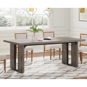 70.9″ Farmhouse Dining Table for 6-8 People, Rectangle Kitchen Table for Dining Room  |  Kitchen and Dining Tables Kitchen & Dining Tables Black, Grey