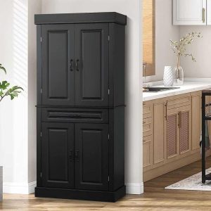 71” Freestanding Kitchen Pantry Cabinet, Tall Storage Cabinet with Drawer and Adjustable Shelves, 2-Door Floor Cupboard  |  Pantry Cabinets Kitchen Furniture Black, White