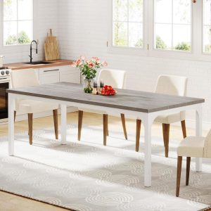 71 Inch Farmhouse Dining Table for 6-8, Rectangular Wood KitchenTable  |  Kitchen and Dining Tables Kitchen & Dining Tables Grey, White