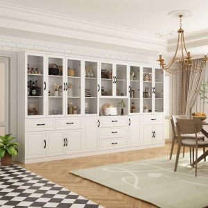 78.7″ Large Combo Storage Cabinet Display Bookcase Glass Doors Pantry  |  Pantry Organizer Kitchen Storage Pantry Organizer