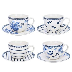 8.8 fl oz Vintage Blue Tea Coffee Cup & Saucer Set of 4  |  Cups Cups Blue