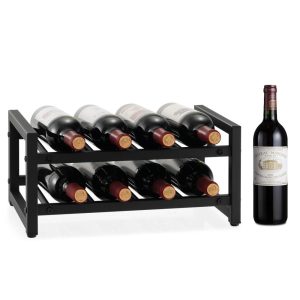 8 Bottle Wine Rack 2 Tier Wine Display Storage Holder Countertop  |  Wine Racks Kitchen Storage Black