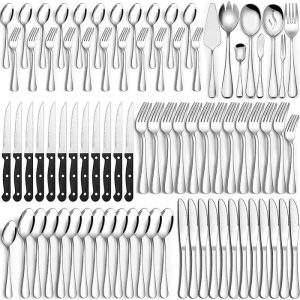 80 Pieces Silverware Set with Serving Utensils Set  |  Flatware Dinnerware Flatware