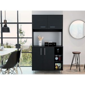 95 Pantry with 2 Double Cabinets, 3 Open Shelves – N/A  |  Pantry Cabinets Kitchen Furniture Black, White